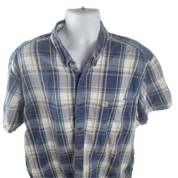 Carhartt Button Up Shirt Blue Plaid Casual Short Sleeve Men's Size 2XL - Picture 3 of 9